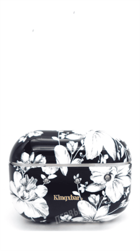 Защитный чехол для AirPods Pro, пластиковый, Kingxsbar, черный с белыми цветами - фото 10415