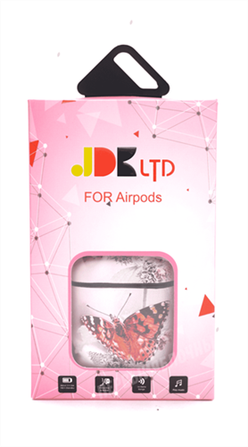 Защитный чехол для AirPods, пластиковый под кожу, бабочка, розовый - фото 10497
