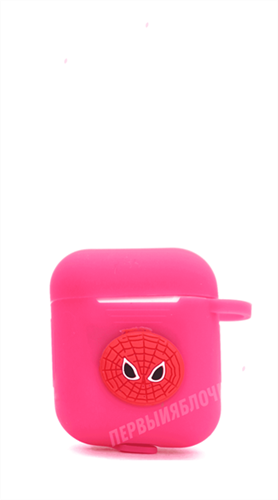 Защитный чехол для AirPods, плотный силиконовый, розовый с человеком пауком - фото 10500