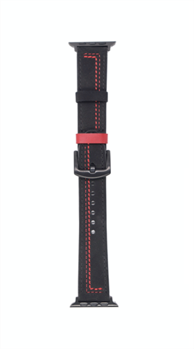 Ремешок для Watch 42/44mm, "кожаный", с застежкой, черный с красной строчкой - фото 10997