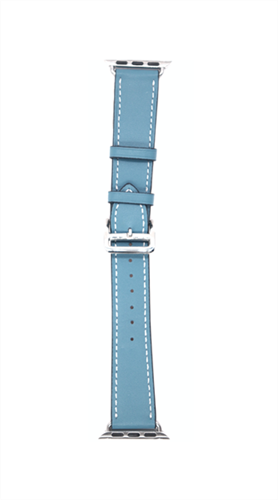 Ремешок для Watch 38/40mm, "кожаный" одноцветный с застежкой, голубой с белой строчкой - фото 11359