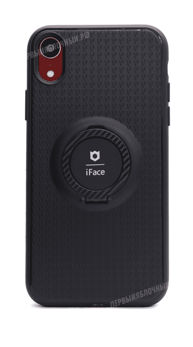 Чехол iFace для iPhone Xr с кольцом подставкой и встроенным магнитом, силиконовый, черный - фото 15062