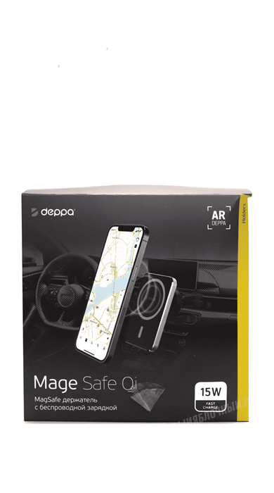 Автомобильный держатель Deppa Mage Safe QI для iPhone магнитный, черный - фото 16568