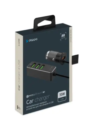 Автомобильное зарядное устройство Deppa 1 USB + 3 USB для пассажиров, QC 3.0, 7A алюминий, графит - фото 16573