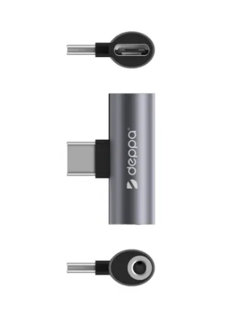 Адаптер Deppa USB-C - 3.5mm + USB-C, графит - фото 19072