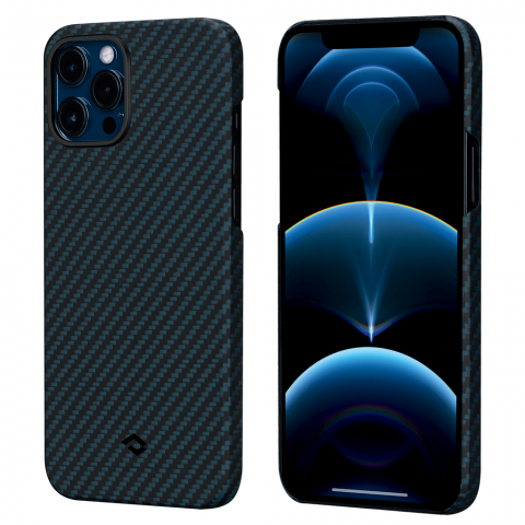 Чехол для iPhone 12 Pro Max Pitaka Magez Case (с поддержкой беспроводной зарядки и магнитного держателя), черно-синий - фото 19737