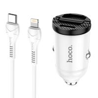 Автомобильное зарядное устройство Hoco NZ2, USB-C+USB + кабель USB-C to Lightning, белый - фото 20334