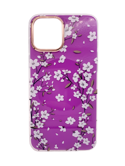 Чехол для iPhone 12/12 Pro силиконовый с белыми цветочками, фиолетовый - фото 20465