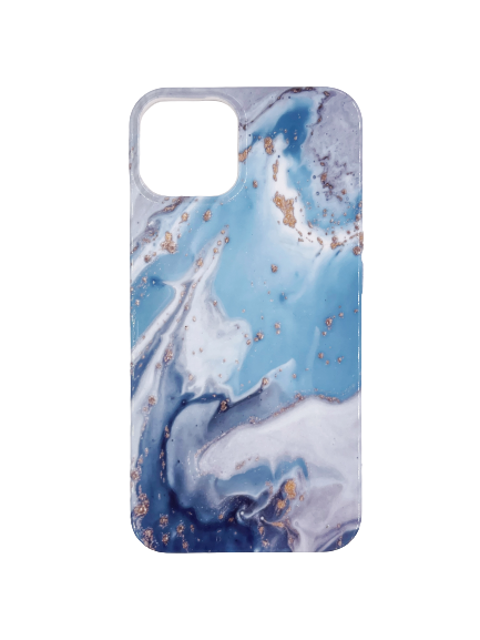 Чехол для iPhone 13 Pro ARU, силиконовый, мрамор, голубой - фото 22786