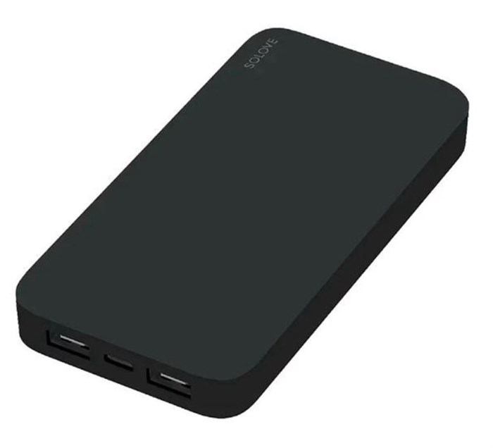 Внешний аккумулятор Xiaomi SOLOVE 20000 mAh/USB-C/18W/QC 3.0, с чехлом, черный - фото 75944