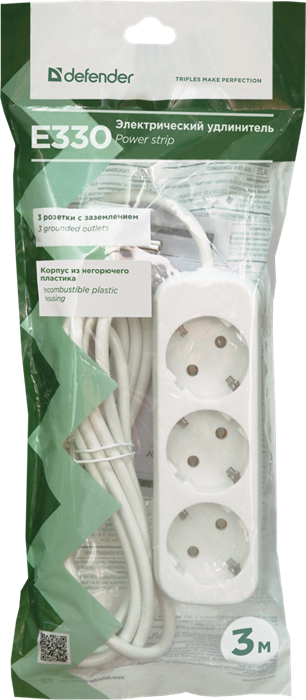 Удлинитель DEFENDER, 3 розетки, 3м 4665299805026 - фото 77612