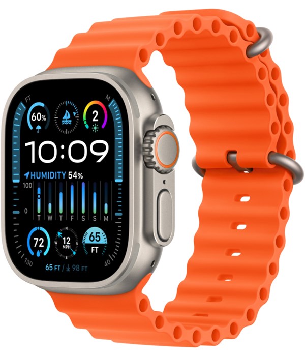 Умные часы Watch Ultra 2 49mm Titanium Case with Orange Ocean Band (MREH3) MREH3 - фото 78208