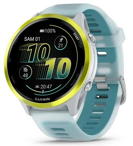Умные часы Garmin Forerunner 570 47mm Amp Yellow Aluminum With Translucent Whitestone/Turquoise Band 010-02971-01 - фото 81832