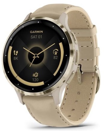 Умные часы Garmin Venu 3s Soft Gold Stainless Steel Bezel with French Gray Case and Leather Band 010-02785-55 - фото 81878