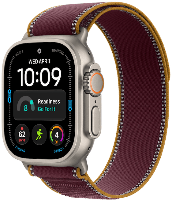 Умные часы Watch Ultra 4 49mm GPS + Cellular Natural Titanium Case with Burgundy Trail Loop M/L (MJCR4/MK8H4) MJCR4/MK8H4 - фото 83211