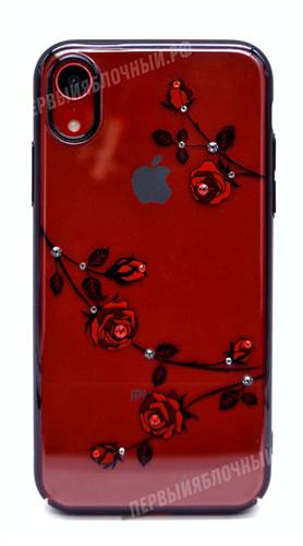 Чехол для iPhone XR пластиковый, Kingxbar, розы со стразами, черный - фото 8460