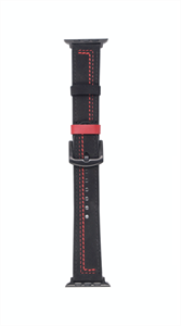Ремешок для Watch 42/44mm, "кожаный", с застежкой, черный с красной строчкой