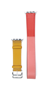 Ремешок COTEetCl для Watch 42/44mm, "кожаный" трехцветный (розово-коричнево-желтый) с классической застежкой, удлиненный