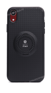 Чехол iFace для iPhone Xr с кольцом подставкой и встроенным магнитом, силиконовый, черный