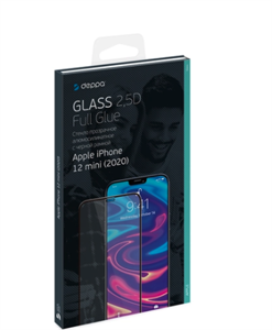 Защитное стекло 2,5D для iPhone 12 mini, 0.3мм, Deppa, черный