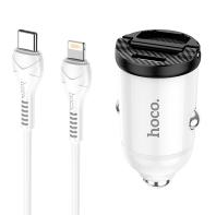 Автомобильное зарядное устройство Hoco NZ2, USB-C+USB + кабель USB-C to Lightning, белый