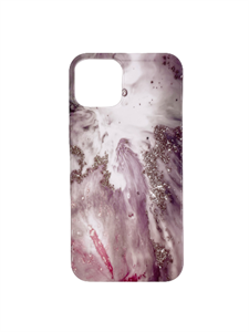 Чехол для iPhone 13 ARU, силиконовый, мрамор, розовый с белым
