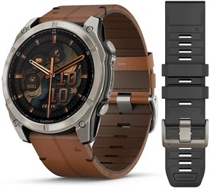 Умные часы Garmin Fenix 8 51mm AMOLED Sapphire Bare Titanium Black With Chestnut Leather Band Plus Graphite Silicone Band 010-02905-40